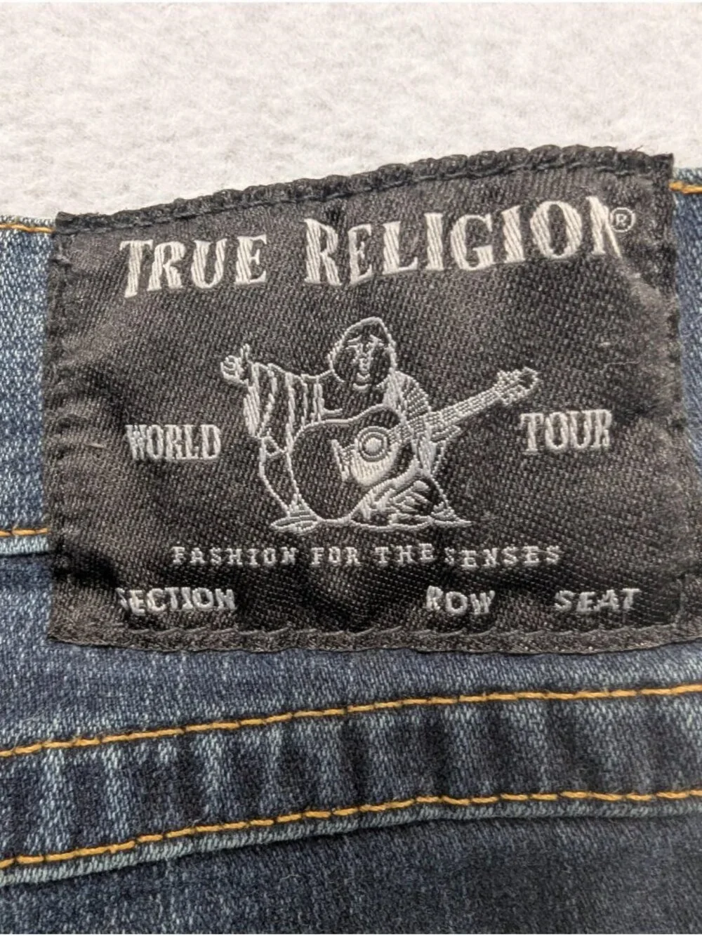 True Religion Ricky Relaxed Straight Jeans Mens 44x34 Blue Dark Stretch Denim
